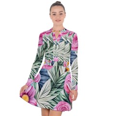 Delightful Watercolor Flowers And Foliage Long Sleeve Panel Dress by GardenOfOphir