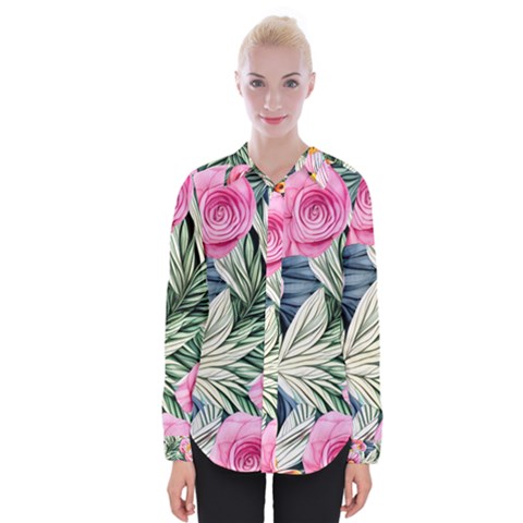 Delightful Watercolor Flowers And Foliage Womens Long Sleeve Shirt by GardenOfOphir