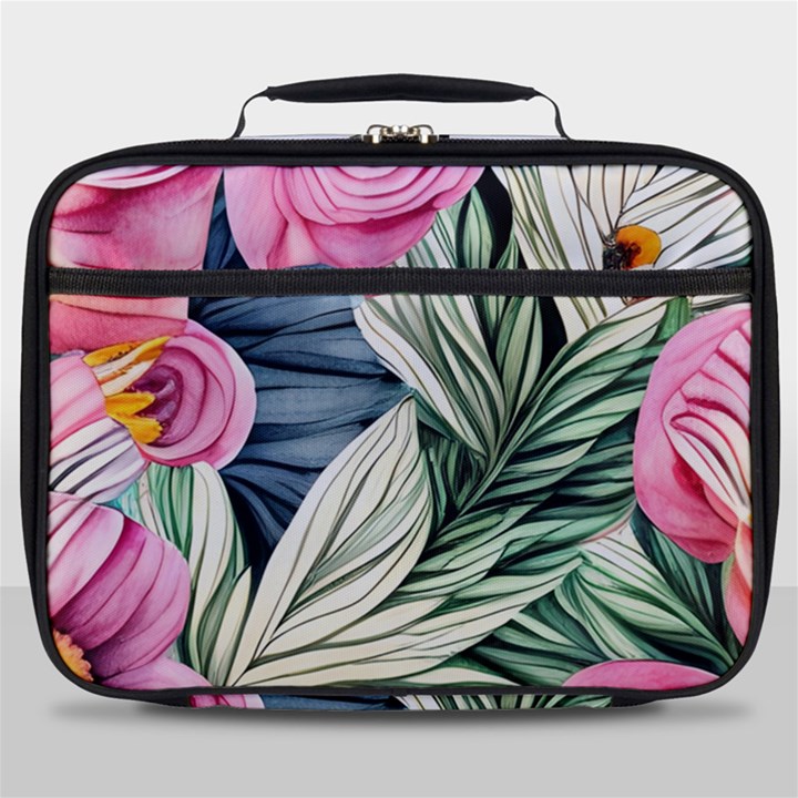 Delightful Watercolor Flowers And Foliage Full Print Lunch Bag