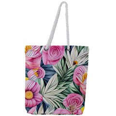 Delightful Watercolor Flowers And Foliage Full Print Rope Handle Tote (large) by GardenOfOphir