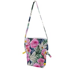 Delightful Watercolor Flowers And Foliage Folding Shoulder Bag by GardenOfOphir