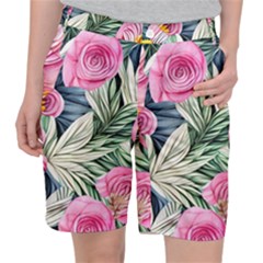 Delightful Watercolor Flowers And Foliage Pocket Shorts by GardenOfOphir