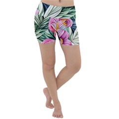 Delightful Watercolor Flowers And Foliage Lightweight Velour Yoga Shorts by GardenOfOphir