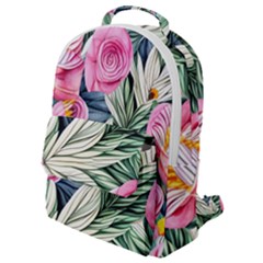 Delightful Watercolor Flowers And Foliage Flap Pocket Backpack (small) by GardenOfOphir