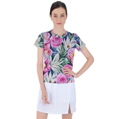 Delightful Watercolor Flowers And Foliage Women s Sports Top by GardenOfOphir