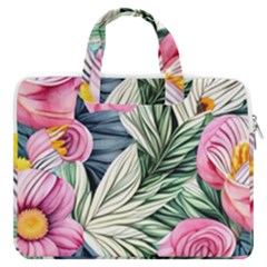 Delightful Watercolor Flowers And Foliage Macbook Pro 16  Double Pocket Laptop Bag  by GardenOfOphir