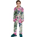 Delightful Watercolor Flowers And Foliage Kids  Long Sleeve Velvet Pajamas Set View1