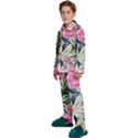 Delightful Watercolor Flowers And Foliage Kids  Long Sleeve Velvet Pajamas Set View2