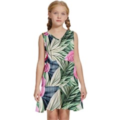 Delightful Watercolor Flowers And Foliage Kids  Sleeveless Tiered Mini Dress by GardenOfOphir