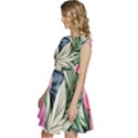 Delightful Watercolor Flowers And Foliage Cap Sleeve High Waist Dress View2