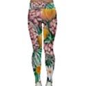 Coral Watercolor Flowers Botanical Foliage Classic Yoga Leggings View2