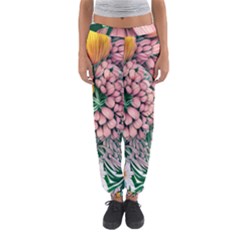 Coral Watercolor Flowers Botanical Foliage Women s Jogger Sweatpants by GardenOfOphir