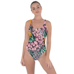 Coral Watercolor Flowers Botanical Foliage Bring Sexy Back Swimsuit by GardenOfOphir