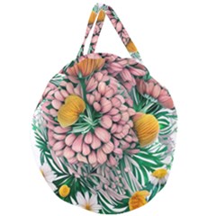 Coral Watercolor Flowers Botanical Foliage Giant Round Zipper Tote by GardenOfOphir