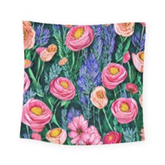 Cute Watercolor Flowers And Foliage Square Tapestry (small) by GardenOfOphir