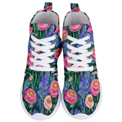 Cute Watercolor Flowers And Foliage Women s Lightweight High Top Sneakers by GardenOfOphir