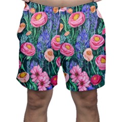 Cute Watercolor Flowers And Foliage Men s Shorts