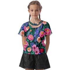 Cute Watercolor Flowers And Foliage Kids  Front Cut Tee by GardenOfOphir