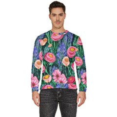 Cute Watercolor Flowers And Foliage Men s Fleece Sweatshirt by GardenOfOphir