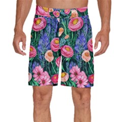 Cute Watercolor Flowers And Foliage Men s Beach Shorts