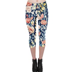 Exquisite Watercolor Flowers And Foliage Capri Leggings  by GardenOfOphir