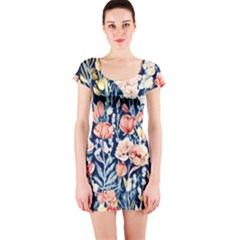 Exquisite Watercolor Flowers And Foliage Short Sleeve Bodycon Dress by GardenOfOphir