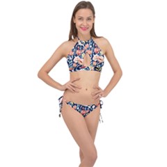 Exquisite Watercolor Flowers And Foliage Cross Front Halter Bikini Set by GardenOfOphir