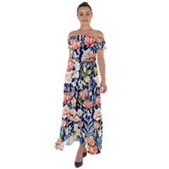 Exquisite Watercolor Flowers And Foliage Off Shoulder Open Front Chiffon Dress by GardenOfOphir