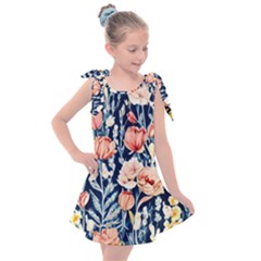 Exquisite Watercolor Flowers And Foliage Kids  Tie Up Tunic Dress by GardenOfOphir