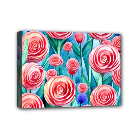 Brilliantly Hued Watercolor Flowers In A Botanical Mini Canvas 7  X 5  (stretched) by GardenOfOphir