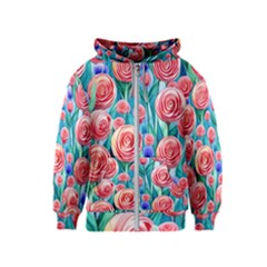 Brilliantly Hued Watercolor Flowers In A Botanical Kids  Zipper Hoodie by GardenOfOphir