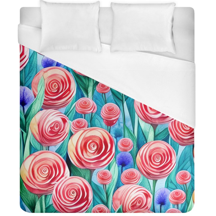 Brilliantly Hued Watercolor Flowers In A Botanical Duvet Cover (California King Size)