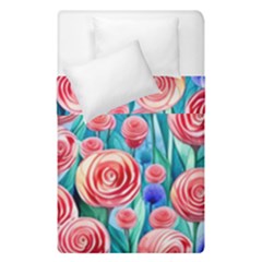 Brilliantly Hued Watercolor Flowers In A Botanical Duvet Cover Double Side (single Size) by GardenOfOphir