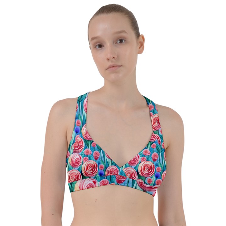 Brilliantly Hued Watercolor Flowers In A Botanical Sweetheart Sports Bra