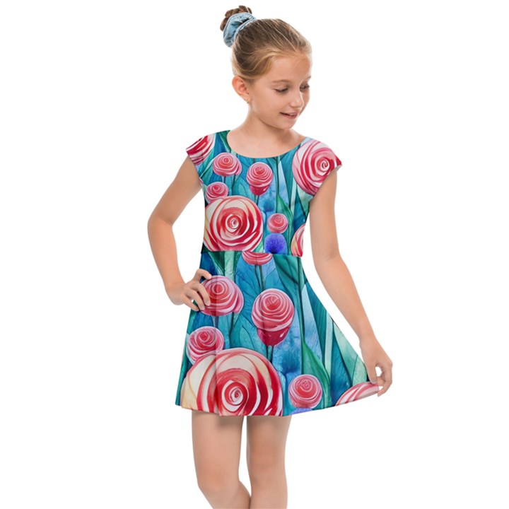 Brilliantly Hued Watercolor Flowers In A Botanical Kids  Cap Sleeve Dress