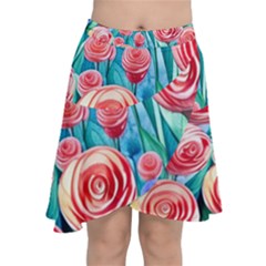 Brilliantly Hued Watercolor Flowers In A Botanical Chiffon Wrap Front Skirt by GardenOfOphir