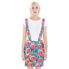 Brilliantly Hued Watercolor Flowers In A Botanical Braces Suspender Skirt by GardenOfOphir