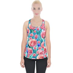 Brilliantly Hued Watercolor Flowers In A Botanical Piece Up Tank Top by GardenOfOphir