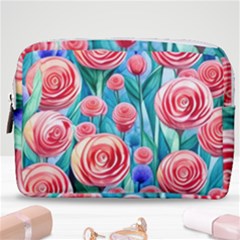 Brilliantly Hued Watercolor Flowers In A Botanical Make Up Pouch (medium) by GardenOfOphir