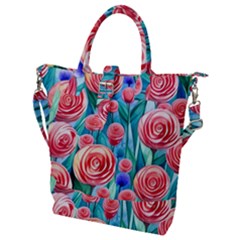 Brilliantly Hued Watercolor Flowers In A Botanical Buckle Top Tote Bag by GardenOfOphir