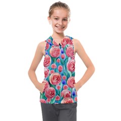 Brilliantly Hued Watercolor Flowers In A Botanical Kids  Sleeveless Hoodie by GardenOfOphir