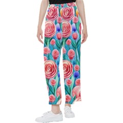 Brilliantly Hued Watercolor Flowers In A Botanical Women s Pants  by GardenOfOphir