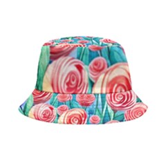 Brilliantly Hued Watercolor Flowers In A Botanical Inside Out Bucket Hat by GardenOfOphir