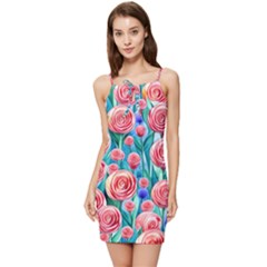 Brilliantly Hued Watercolor Flowers In A Botanical Summer Tie Front Dress by GardenOfOphir