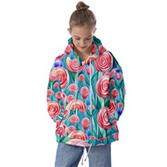 Brilliantly Hued Watercolor Flowers In A Botanical Kids  Oversized Hoodie by GardenOfOphir