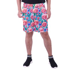 Brilliantly Hued Watercolor Flowers In A Botanical Men s Pocket Shorts by GardenOfOphir