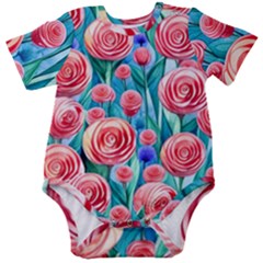 Brilliantly Hued Watercolor Flowers In A Botanical Baby Short Sleeve Bodysuit by GardenOfOphir