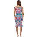 Brilliantly Hued Watercolor Flowers In A Botanical Off Shoulder Ruffle Split Hem Bodycon Dress View4