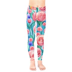 Brilliantly Hued Watercolor Flowers In A Botanical Kids  Classic Winter Leggings by GardenOfOphir