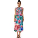 Brilliantly Hued Watercolor Flowers In A Botanical Sleeveless Round Neck Midi Dress View1